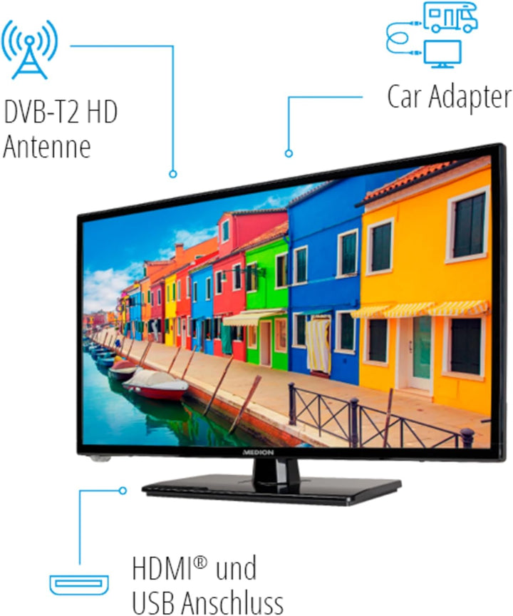 MEDION E12412 59,9 cm (23,6 Zoll) Full HD Fernseher (Triple Tuner, DVB-T2 HD, Mediaplayer, 12V KFZ C