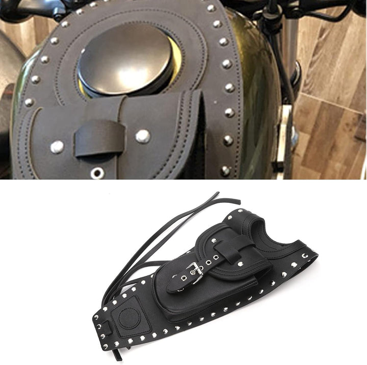Tankverkleidungstasche, Motorrad-Kraftstofftanktasche, Gastankpolsterabdeckung, Schwarzes Kunstleder