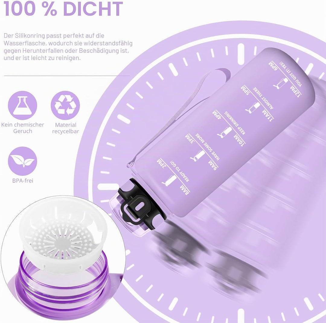 HoneyHolly Trinkflasche 1500ML, Auslaufsicher mit Zeitmarkierung, Water Bottle, Trinkflaschen mit Fi