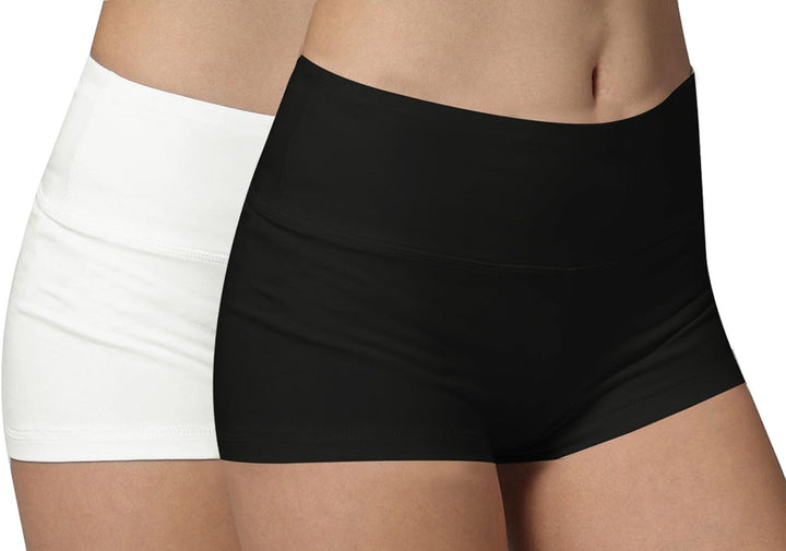 iLoveSIA® Damen-Shorts, ohne Nähte, Shorty, Gummizug, Mehrzweck 2pcs Pack(schwarz+weiss) M, 2pcs Pac