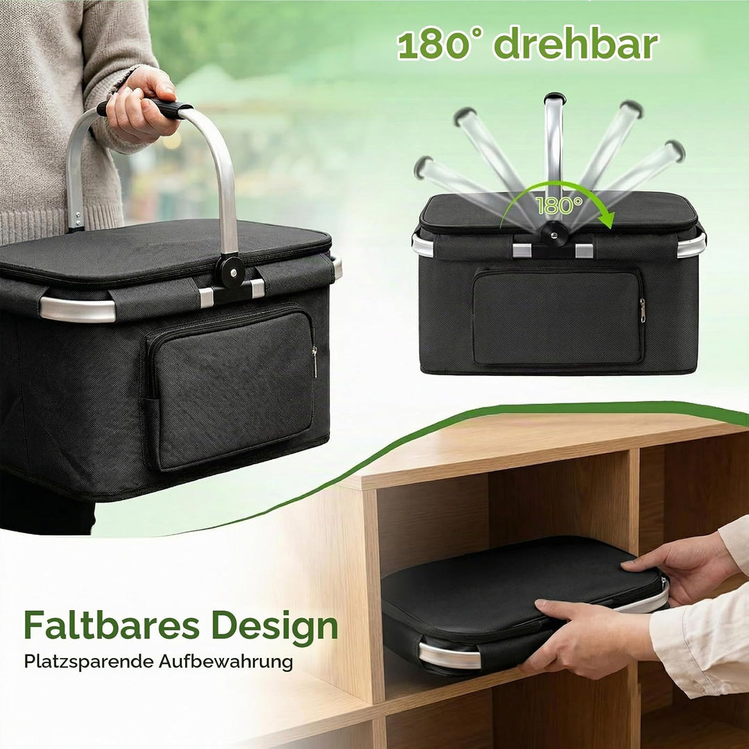 Einkaufskorb Faltbar, Kühltasche Picknickkorb, Grosse Isolierter Kühlkorb Lunchtasche mit Gepolstert