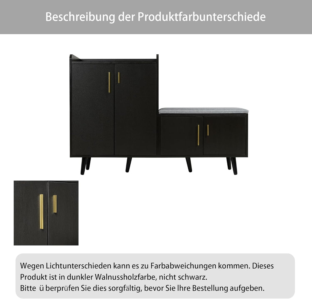 Merax Schuhschrank mit Sitzbank, Schuhbank mit Sitzfläche, 4 Stauraumtüren, asymmetrische Metallgrif