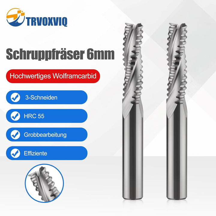 Hartmetall Schaftfräser 6mm, 22mm Schnittlänge，3 Zähne/3 Schneiden Schruppfräse CNC Fräser, HRC 55,