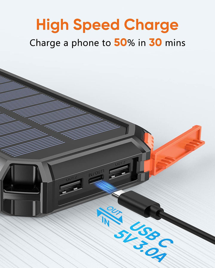 Hiluckey Wireless Solar Powerbank 26800mAh Wasserdichtes Solar Ladegerät USB C Externer Akku mit 4 O