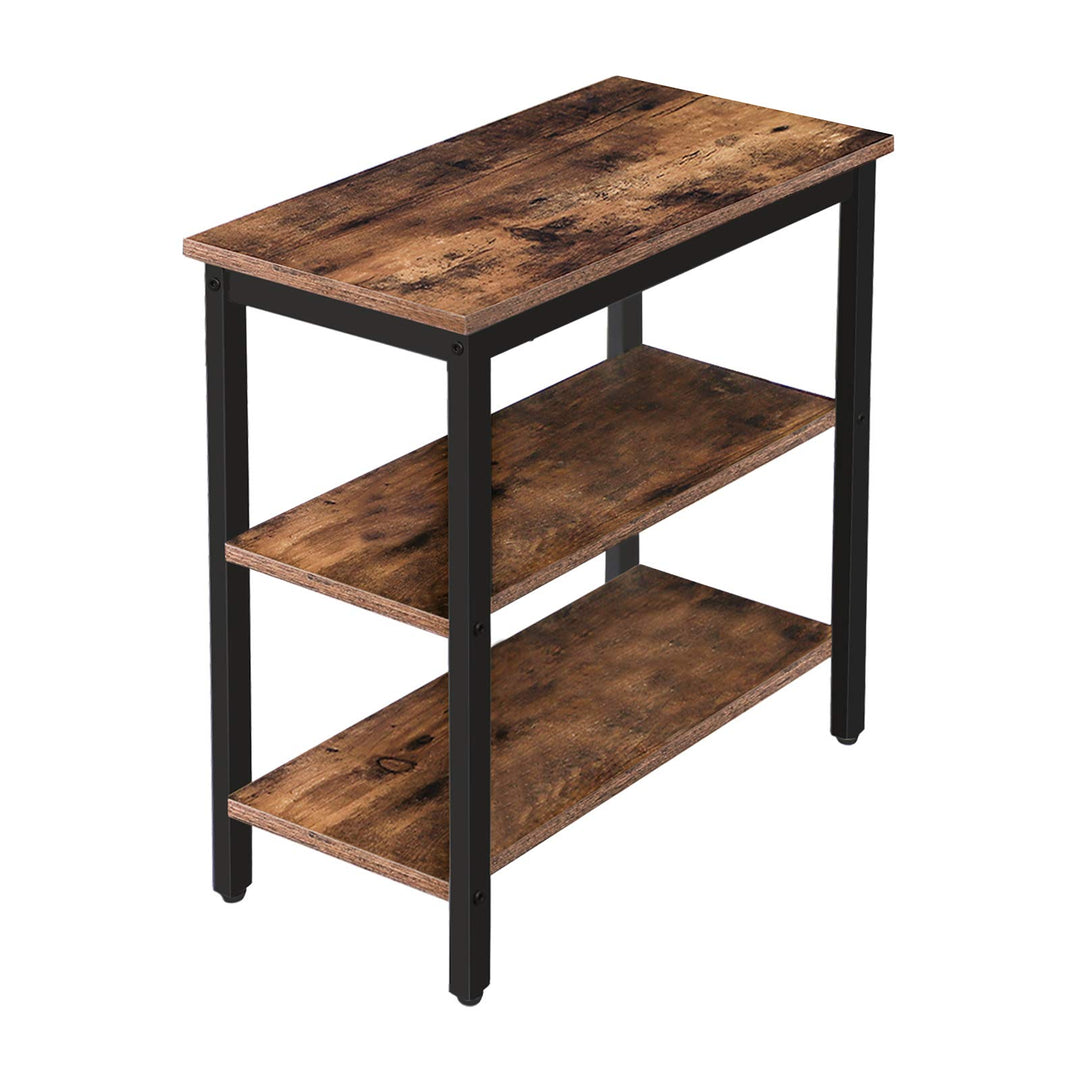 HOOBRO Beistelltisch, Nachttisch mit 3 Ablage, Sofatisch Industriestil, Nachtschrank, Schlafzimmer,