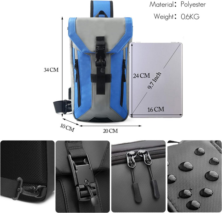 FANDARE Anti-theft Brusttasche Sling Bag mit USB Schultertasche Herren Grosse Kapazität Crossover Ba