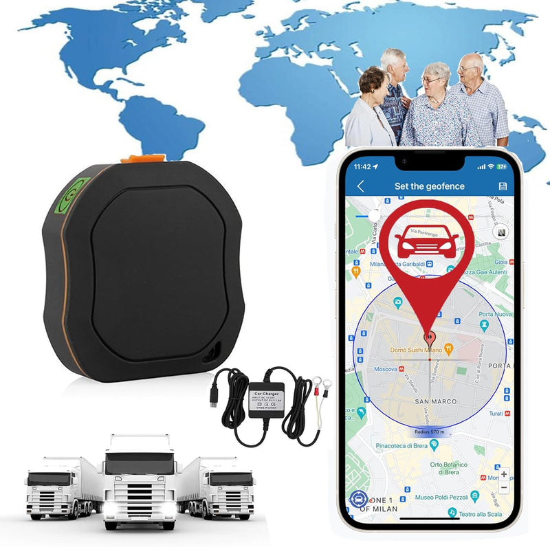 TKMARS Auto GPS Tracker GPS Kinder Tracker mit SOS-Taste, Ladekabel, Lanyard-Loch, Mehrere Alarme, 1