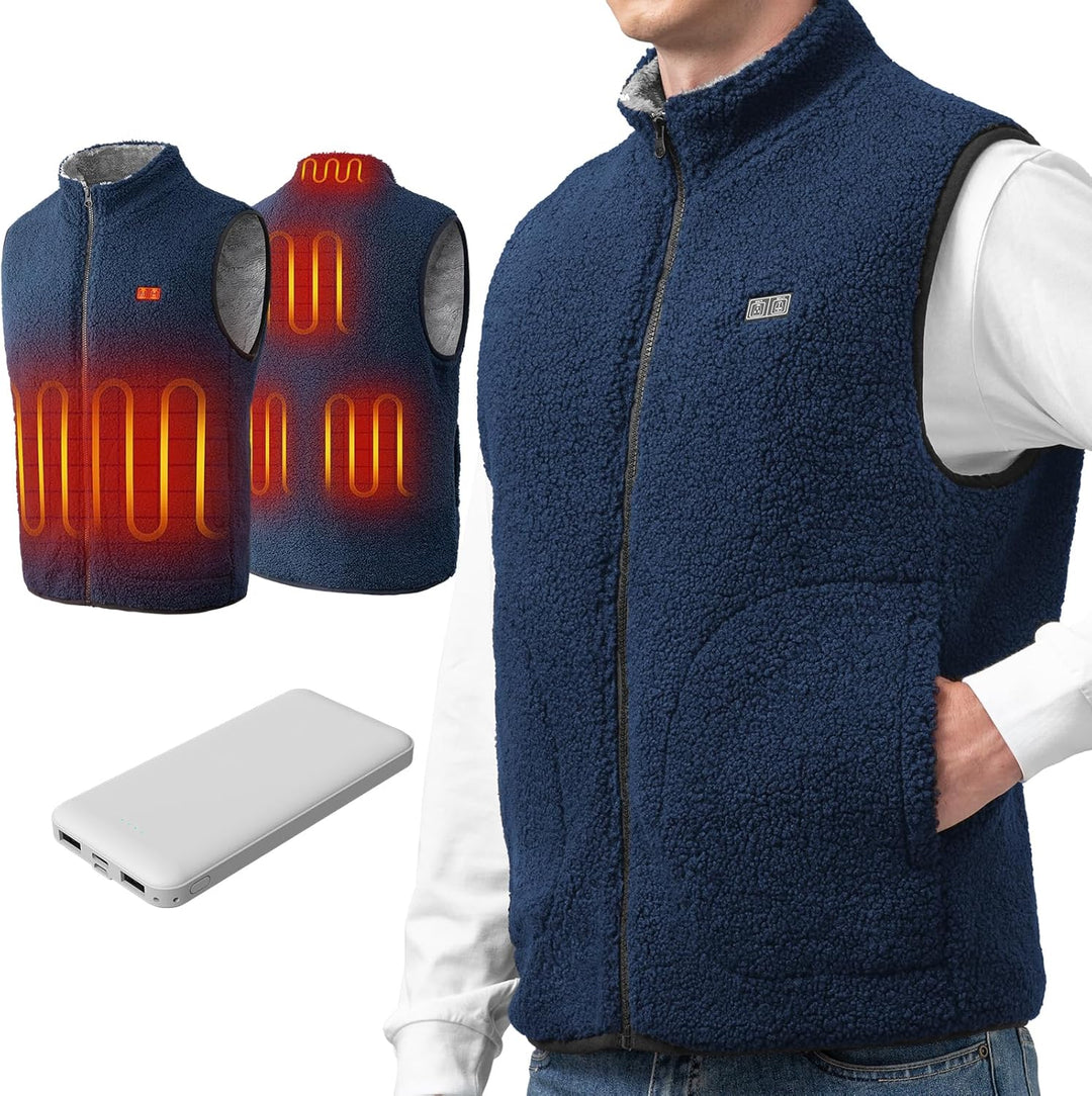 Beheizbare Weste,USB Heizweste herren damen, Wärmeweste mit 12000mAh Akku,Polar-Fleecejacke mit 6 He