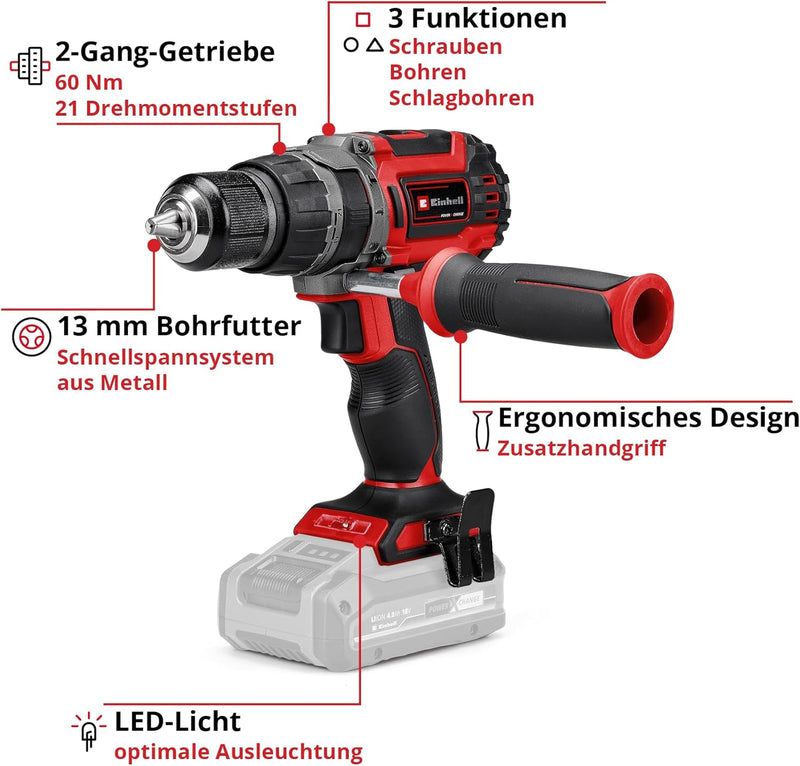 Einhell Professional Akku-Schlagbohrschrauber TP-CD 18/60 Li-i BL Solo Power X-Change (Li-Ion, 18 V,