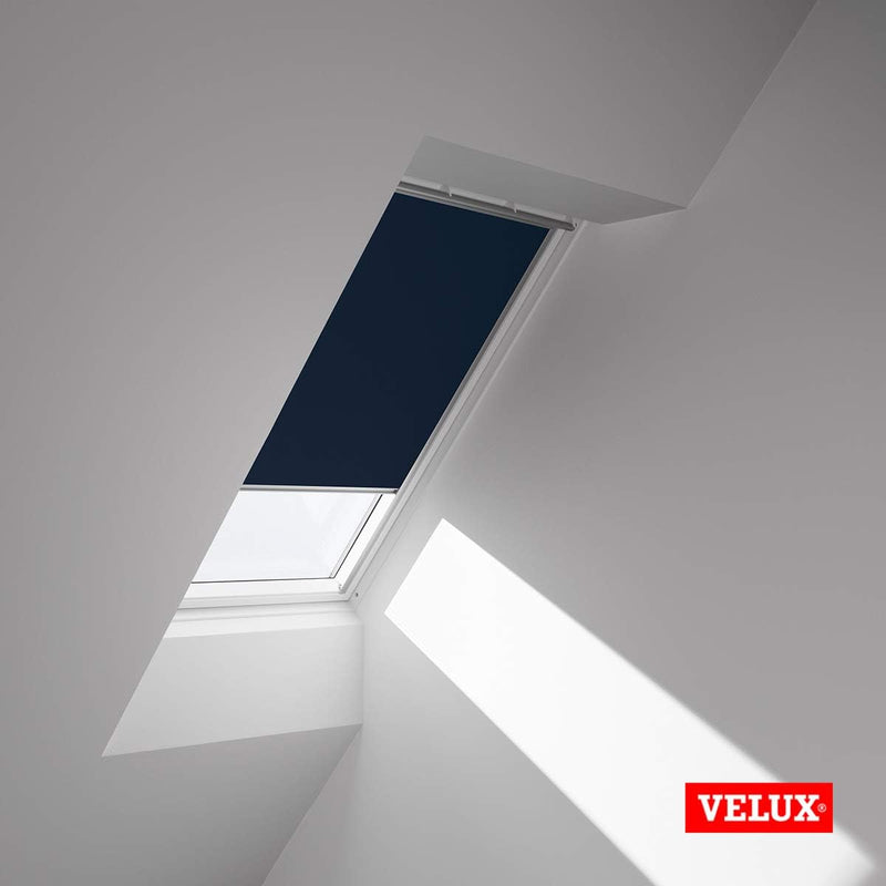 VELUX Original Dachfenster Verdunkelungsrollo für MK04, Dunkelblau, mit Grauer Führungsschiene