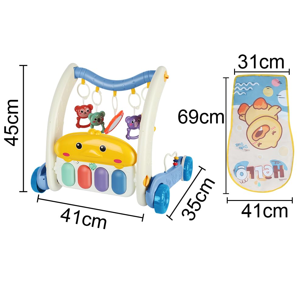 4 IN 1 Piano-Gym Spieldecke,Lauflernwagen,Krabbeldecke mit Musik und Lichtern,Spielmatte mit Spielbo