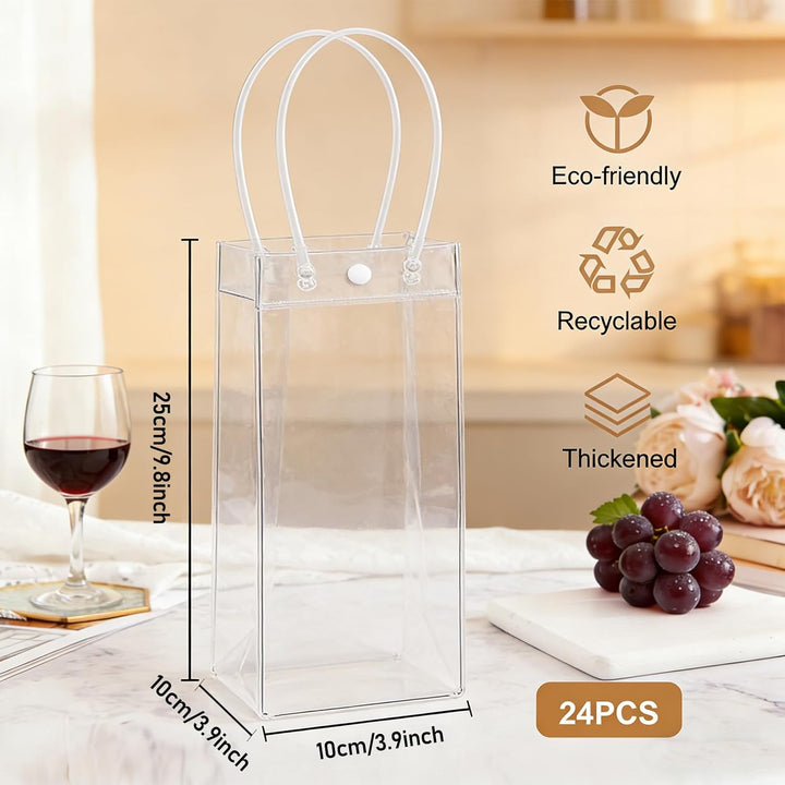 24 Stück Flaschenkühler Ice Bag: 10*25*10cm Transparent Sektkühler, PVC Eisbeutel Flaschenkühler, Au