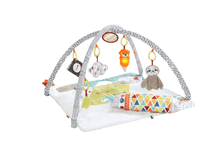 Fisher-Price HBB74 - 5 Sinnes Baby Spieldecke, kuschelig weiche Krabbeldecke mit Sensorik Spielzeug,