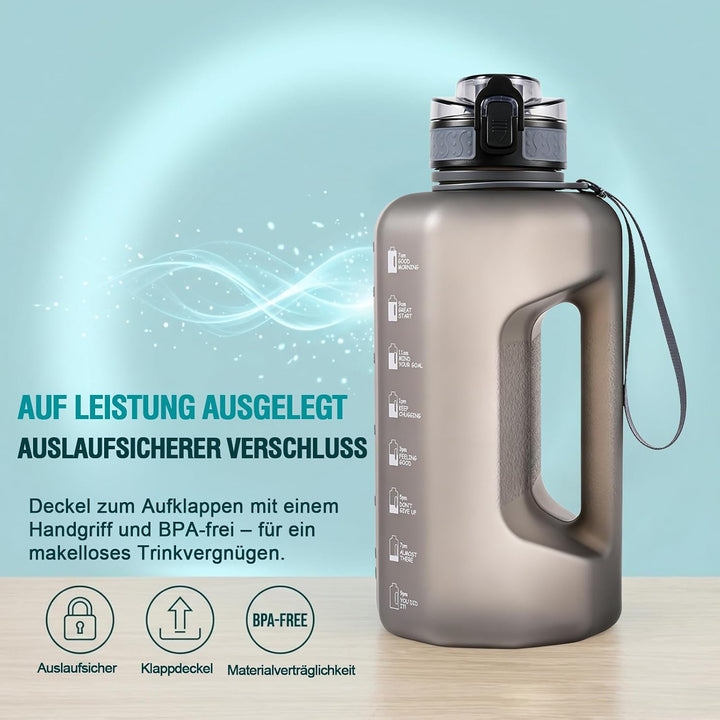 GEMFUL 2.2L Trinkflasche Sport - Grosse Wasserflasche mit Griff & Zeitmarkierungen - Perfekt für Fit