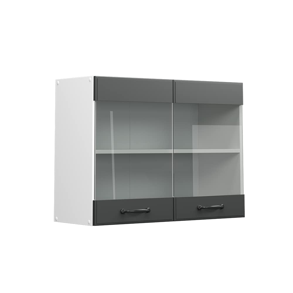 Vicco Küchenschrank Glas R-Line, Anthrazit Landhaus/Weiss, 80 cm Anthrazit Landhaus Hängeglasschrank