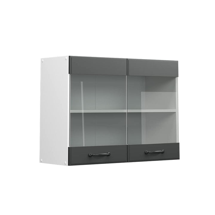 Vicco Küchenschrank Glas R-Line, Anthrazit Landhaus/Weiss, 80 cm Anthrazit Landhaus Hängeglasschrank