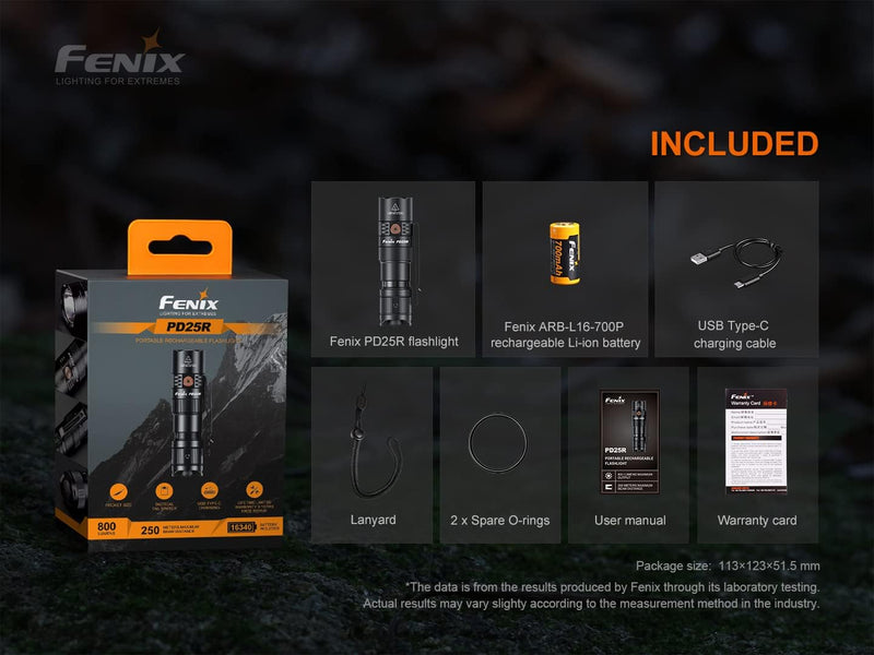 FENIX PD25R Mini-Taschenlampe, wiederaufladbar, 800 Lumen