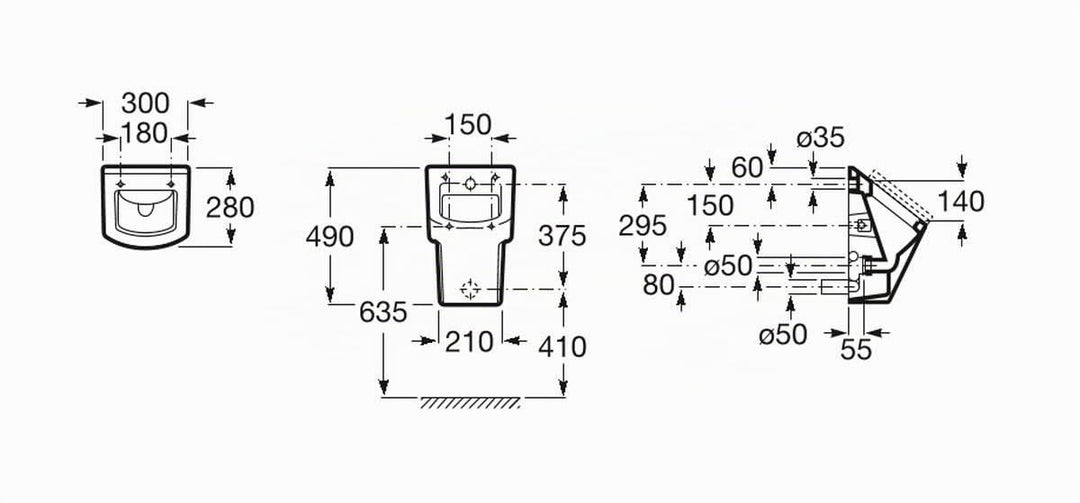VBChome Urinal Roca Nexo2 mit Absenkautomatik-Deckel Zulauf von hinten VIEGA Ablauf waagerecht