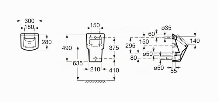 VBChome Urinal Roca Nexo2 mit Absenkautomatik-Deckel Zulauf von hinten VIEGA Ablauf waagerecht