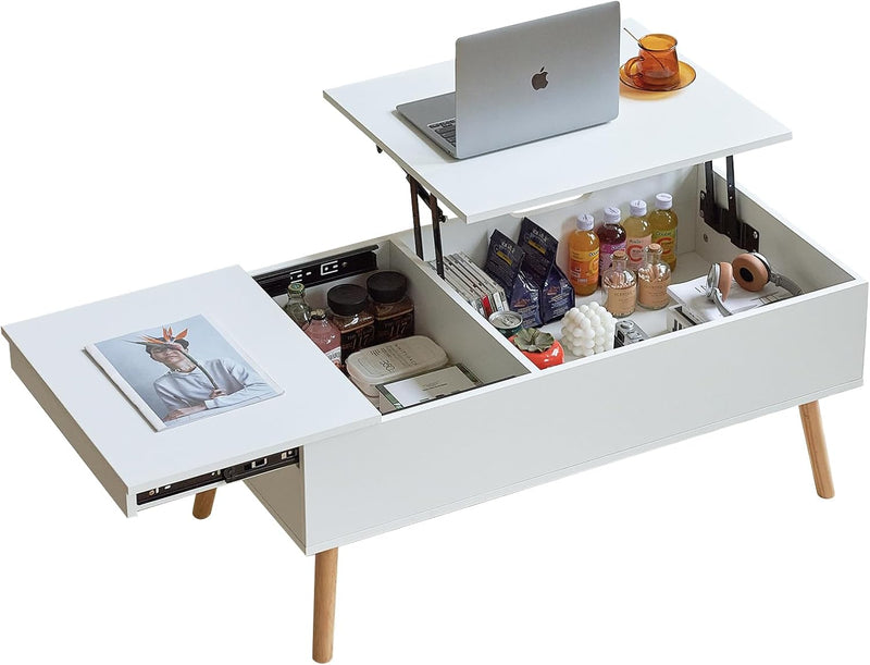 JanflyHome Couchtisch, Höhenverstellbarer Couchtisch, Couchtisch Höhenverstellbarer mit Schiebeplatt