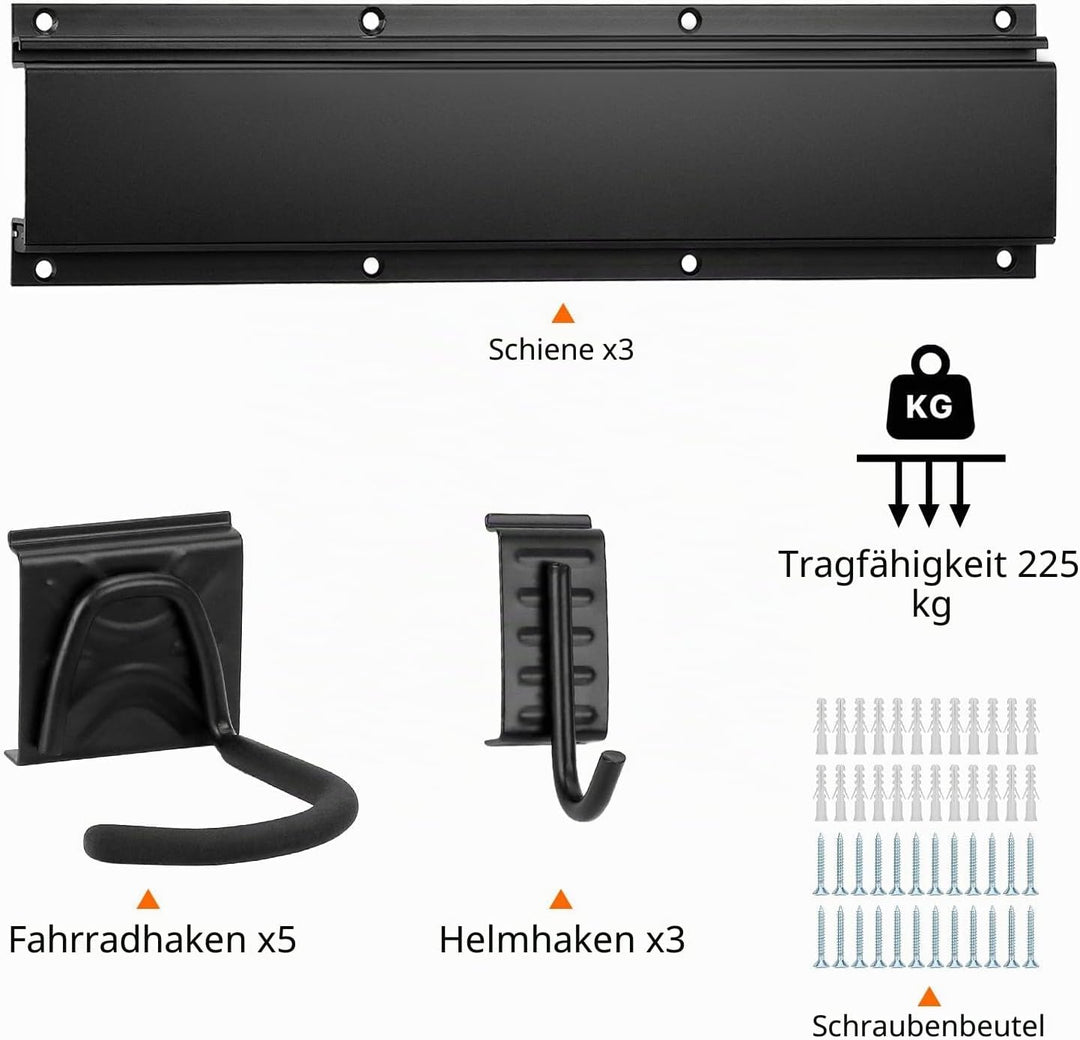 QWORK® Verstellbare Fahrradaufhängung für 5 Fahrräder und 3 Helme, Fahrräder Vertikal Wandhalterung,