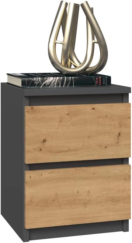 Topeshop M2 ANTRACYT/Artisan nightstand/Bedside Table 2 Drawer(s) Anthracite Oak Wood