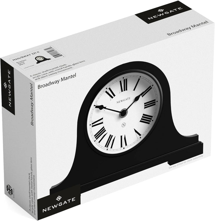 NEWGATE® Broadway Kaminsims Uhr | Klassisches Design des napoleonhutes | Schwarz | Römische ziffern