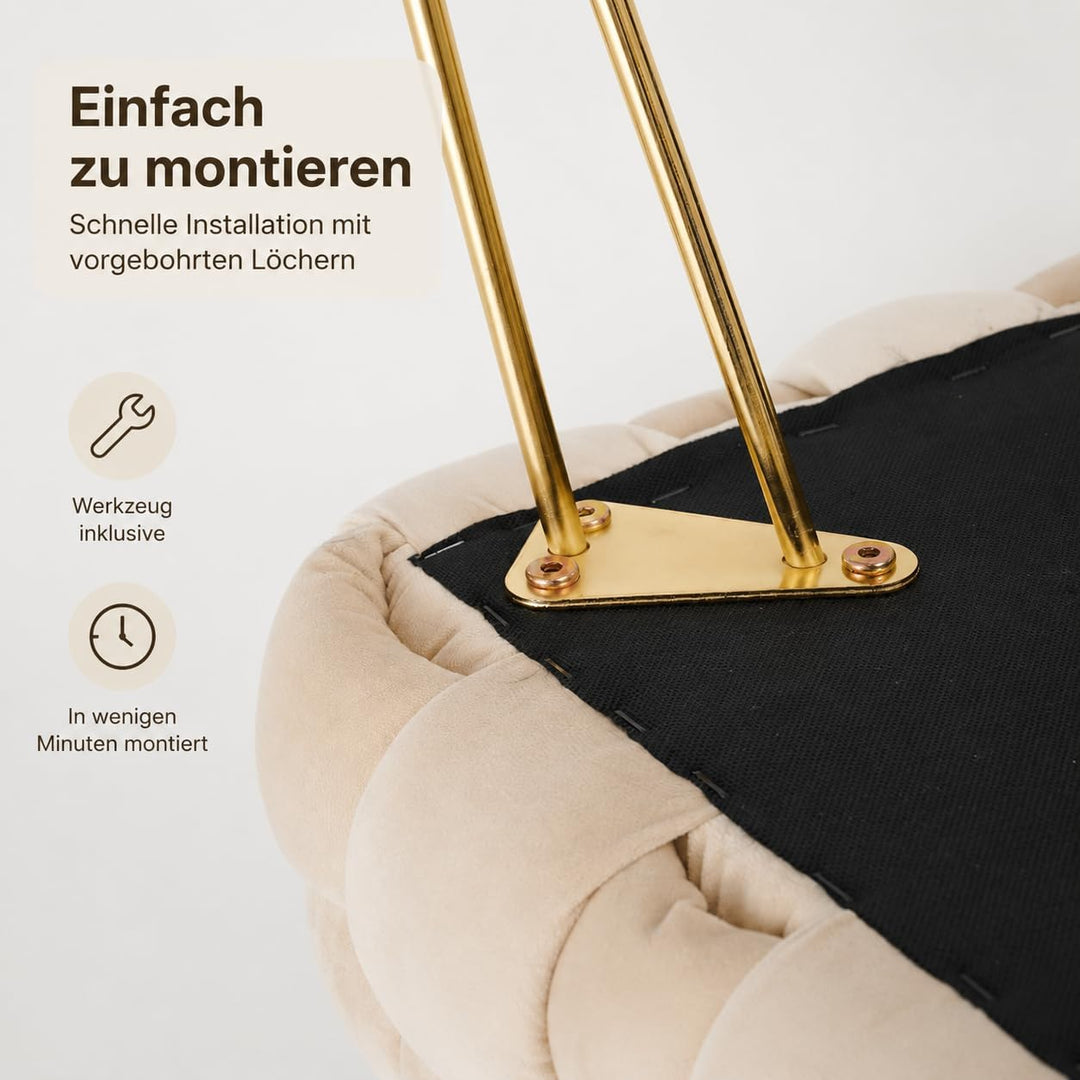 Zedelmaier Moderner Velvet Kosmetik Hocker, Quadratisch Ottoman-Fusshockermit goldfarbenen Metallbei
