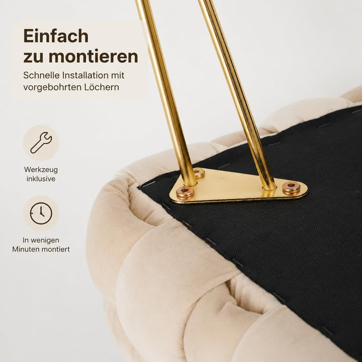 Zedelmaier Moderner Velvet Kosmetik Hocker, Quadratisch Ottoman-Fusshockermit goldfarbenen Metallbei