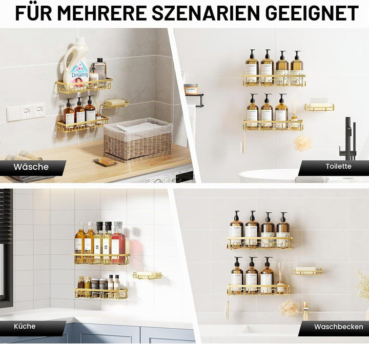 3 Stück Duschablage Ohne Bohren Edelstahl, Badezimmer Organizer Regal Zubehör, Seifen Zahnbürstenhal