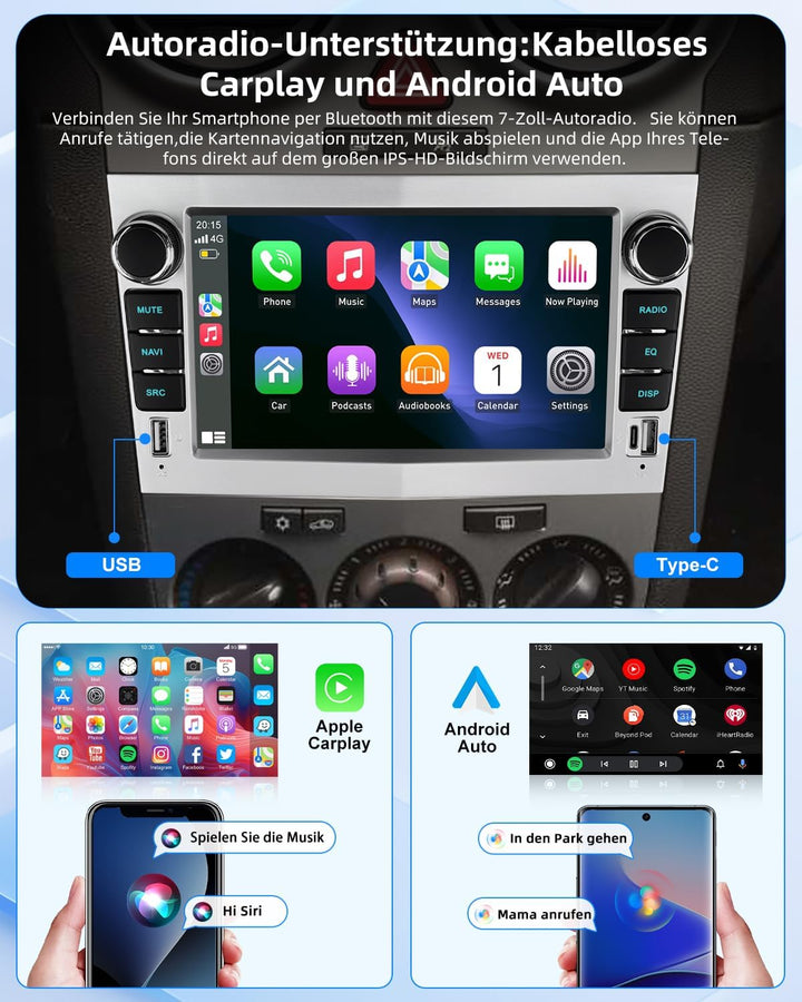 ESSGOO 4+64G Wireless Autoradio Android 14 mit Carplay und Android Auto Für Opel Corsa C/D Zafira B