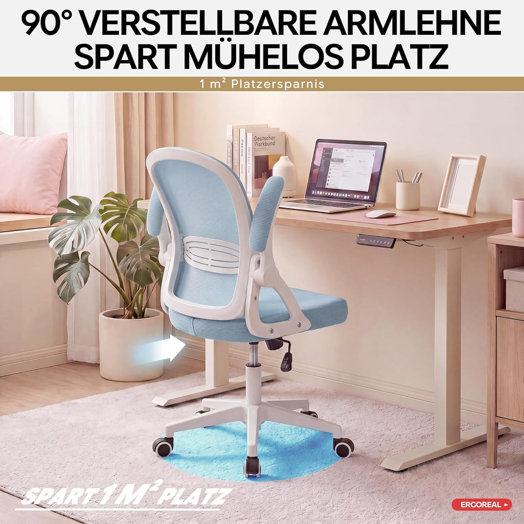Ergonomischer Bürostuhl, 90-110° Verstellbare Rückenlehne & Aufklappbare Armlehnen (90°), Bürostuhl