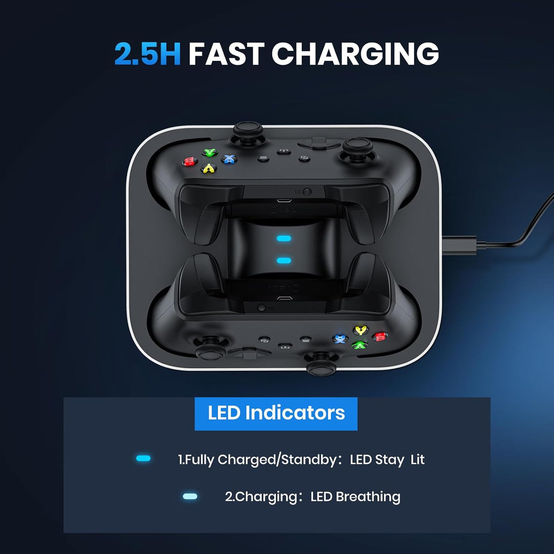 NEWDERY Ladestation für Xbox Wireless Controller, 2 x 1100 mAh wiederaufladbare Akkus für Xbox One/S
