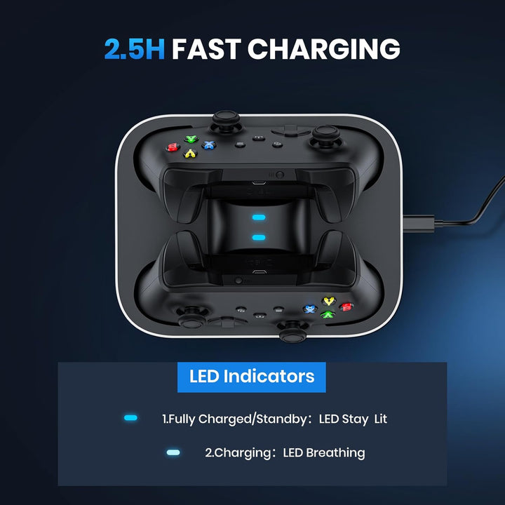 NEWDERY Ladestation für Xbox Wireless Controller, 2 x 1100 mAh wiederaufladbare Akkus für Xbox One/S