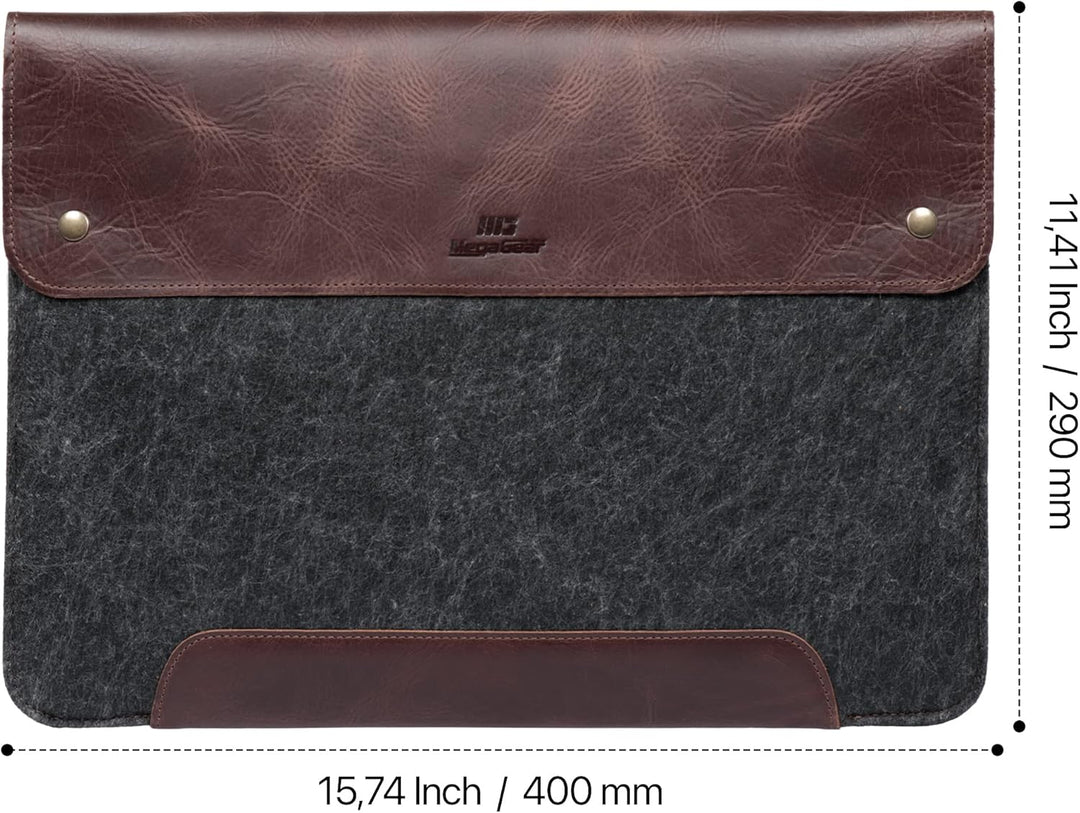MegaGear MacBook-Tasche aus echtem Leder und Fleece, Laptop-Hülle für MacBook Pro und MacBook Air Hü