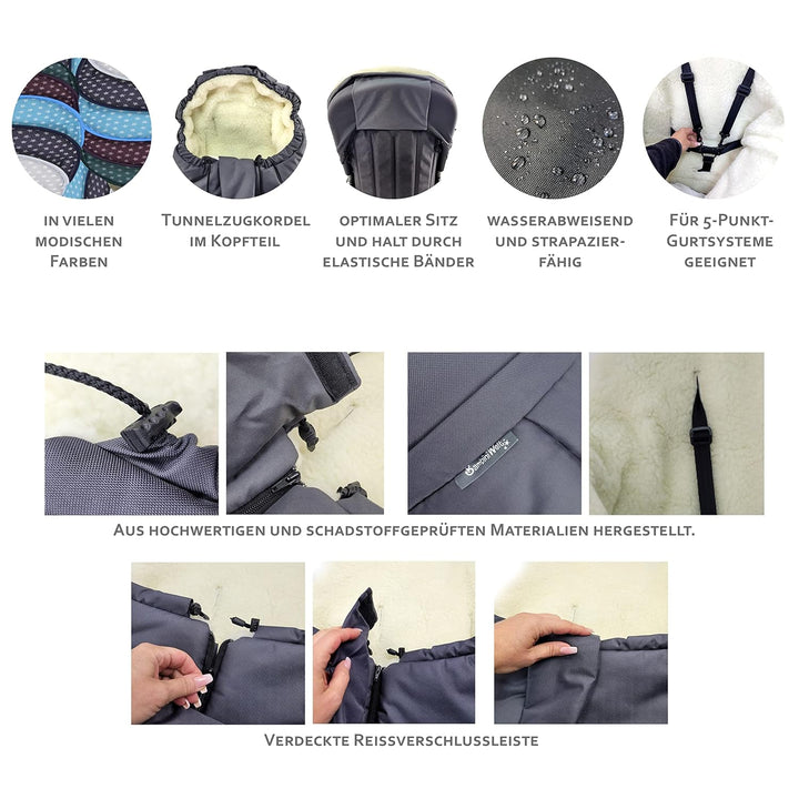 BAMBINIWELT KOMBI-ANGEBOT MUFF + Winterfusssack/MUMIE- aus Lammwolle für Kinderwagen, Buggy, Schlitt