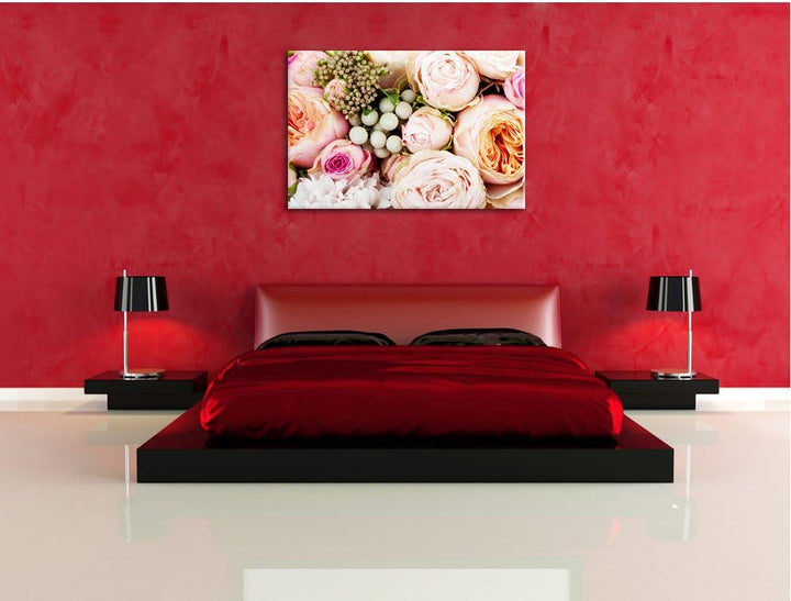Pixxprint Rosa Rosen, Format: 100x70 auf Leinwand, XXL riesige Bilder fertig gerahmt mit Keilrahmen,