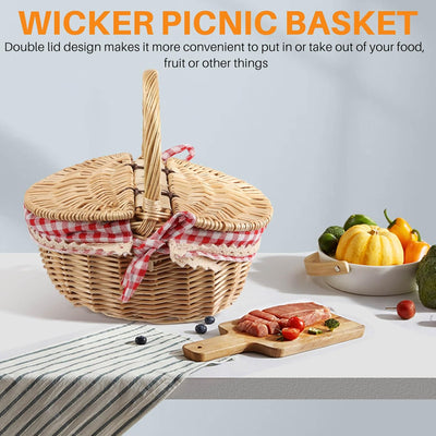 Povhhee Wicker Picknick Korb Haus mit Deckel und & für Picknicks, Partys und Abende