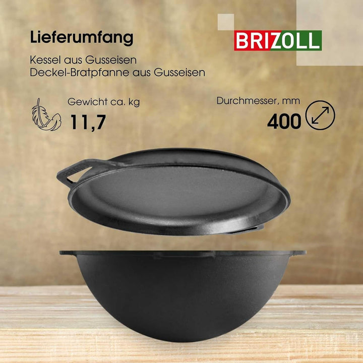 15L Gusseisen Schwenktopf Kazan Asia Kasan mit Deckel-Bratpfanne aus Gusseisen Grillwok Wokpfanne Gr