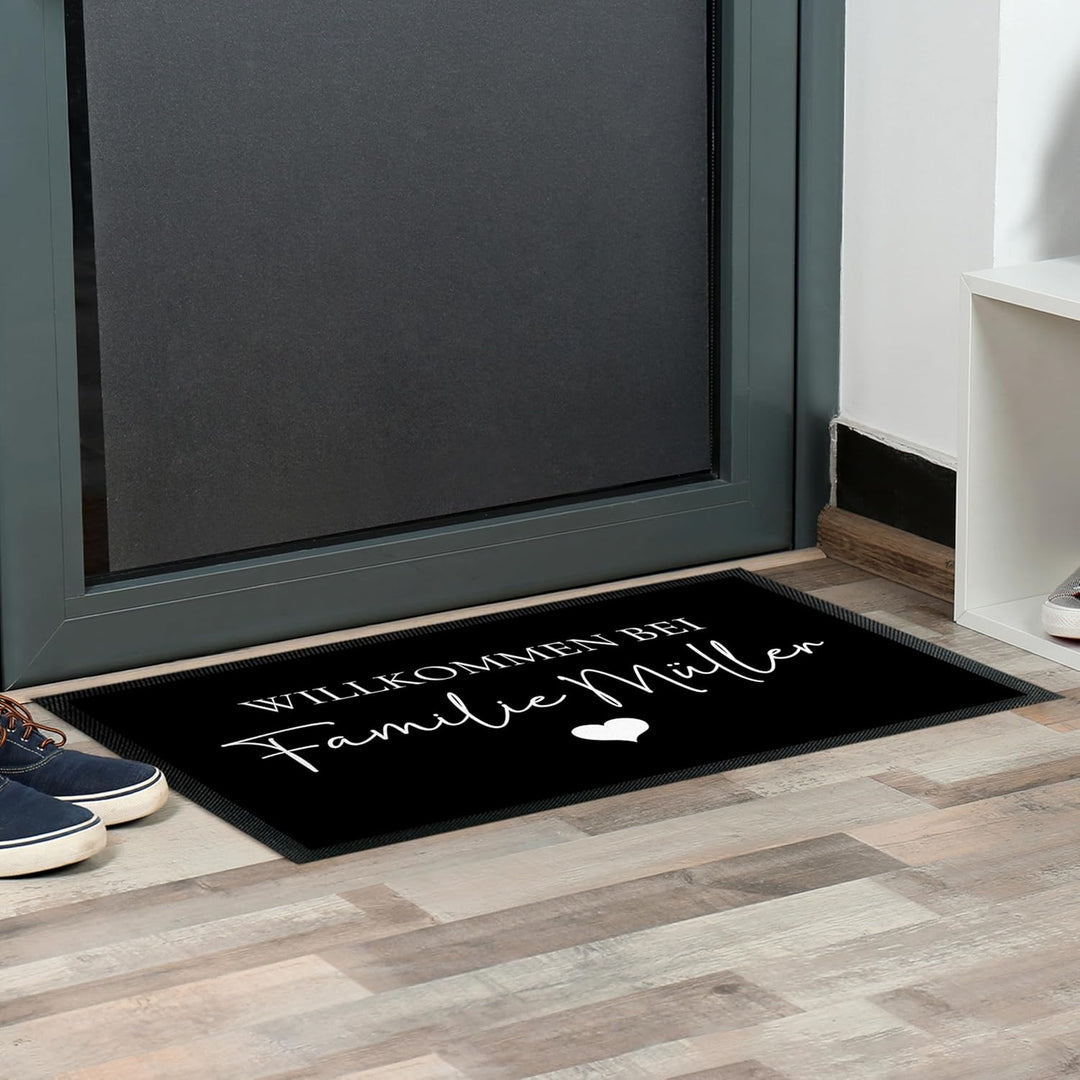 True Statements Personalisierte Willkommensmatte Fussmatte, rutschfest, 105 x 70 cm Schwarz 105 x 70