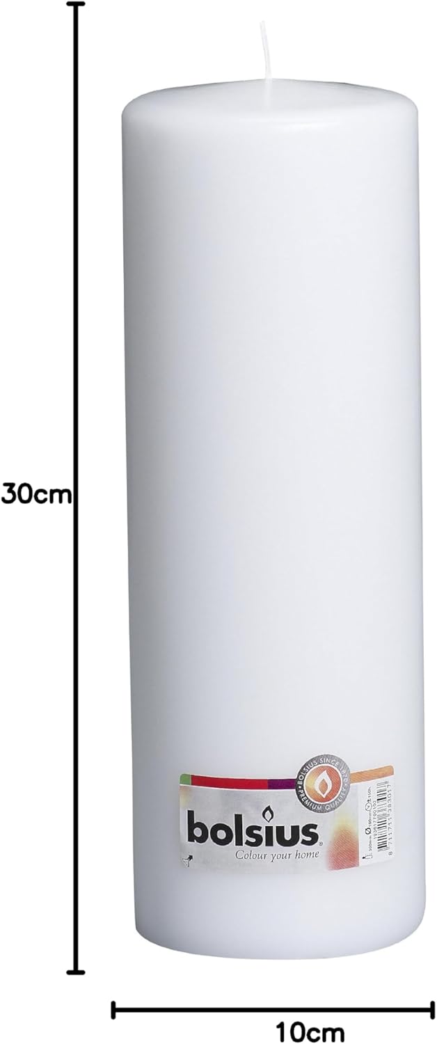 BOLSIUS Qualitäts - Stumpenkerzen 300 x 100 mm weiss im 4er Pack, Weiss