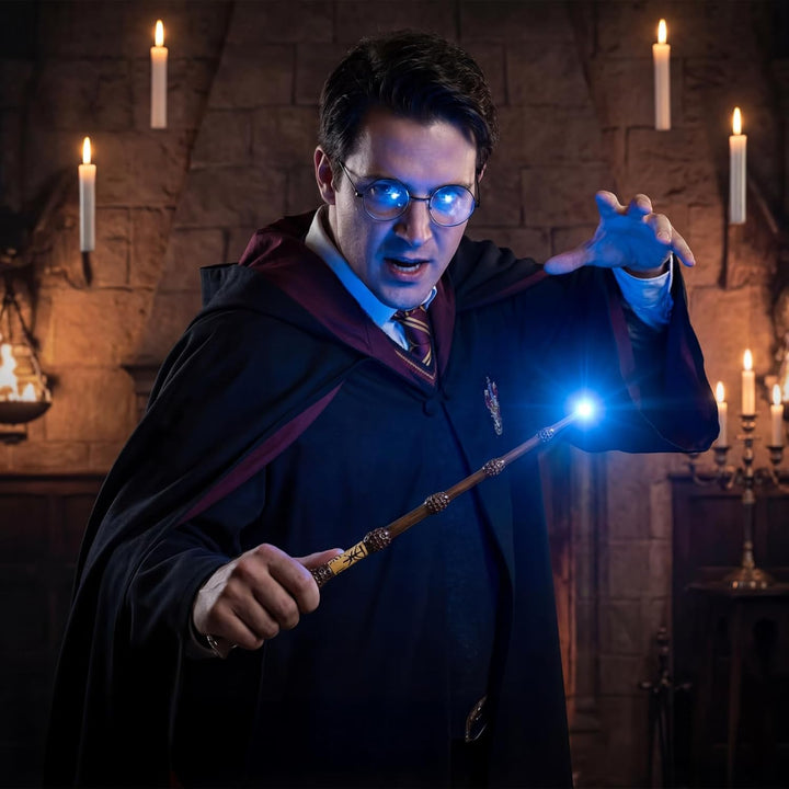 Dumbledore Zauberstab mit Licht, 38CM USB Aufladung Zauberstab Dumbledore mit Halter, Zauberspruch-K