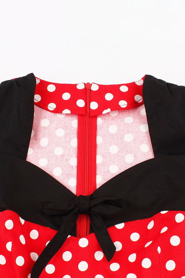 AXOE Damen 60er Jahre Polka Dot Vintage Rockabilly Kleid Abendkleider Rot L, Rot L
