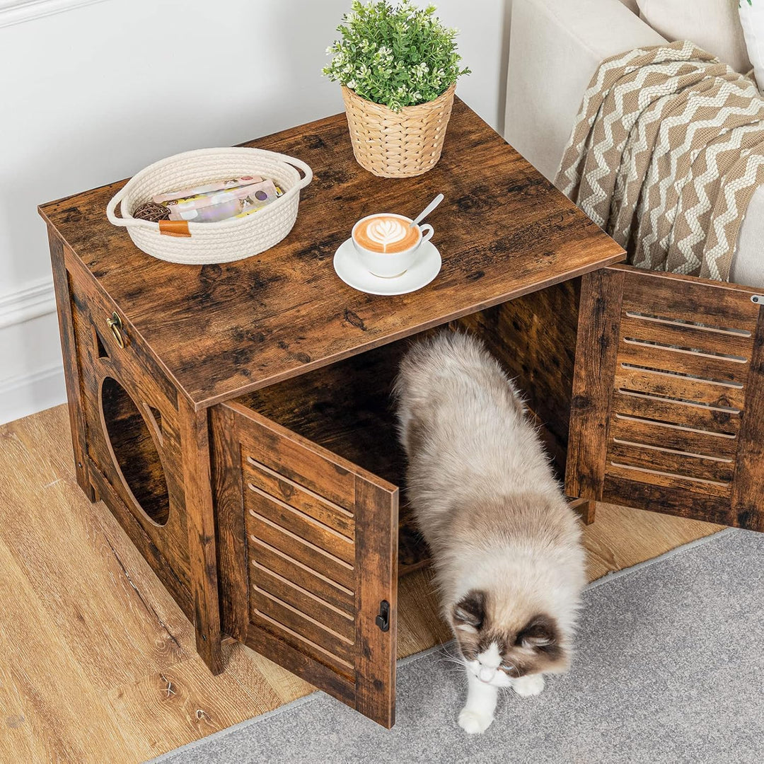 HOOBRO Katzenklo Schrank, Katzenklo aus Holz im Jalousien-Stil drinnen, Haustierbox mit 4 Eisenfüsse