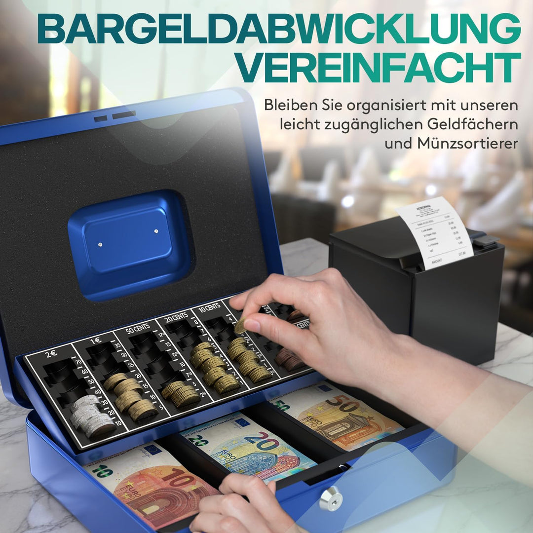 ACROPAQ Geldkassette abschliessbar - Kasse mit Münzzählbrett, Gross 24 x 30 x 9 cm - Abschliessbare