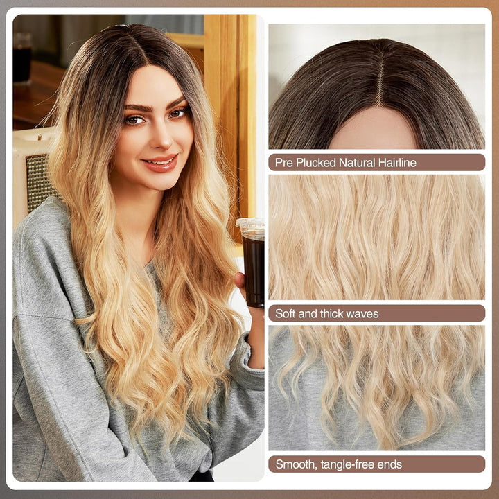 Kikone Platin Blonde Perücke 5x2 HD Lace Front Perücke 26 Zoll Lange Klebelose Körper Welle Perücke