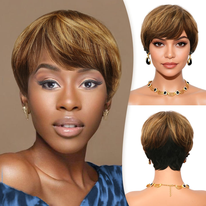 RUWISS Pixie Cut Perücken für Schwarze Frauen Pixie Cut Echthaar Perücken Short Layered Perücken Upp