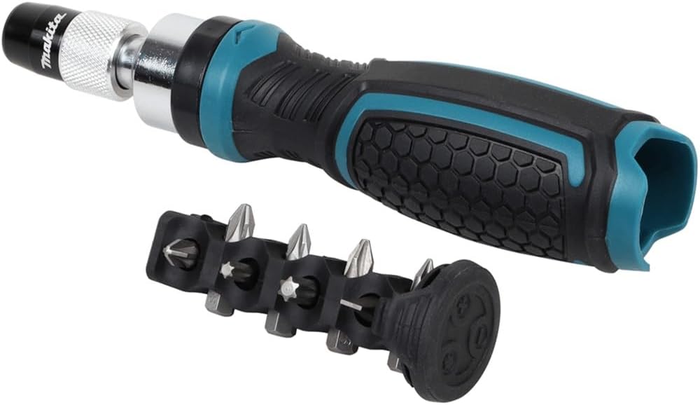 Makita Ratschen-Schraubendreher mit Bits (8 in 1, Links-/Rechtslauf, Torx, Kreuz, Flach) E-10942, Gr