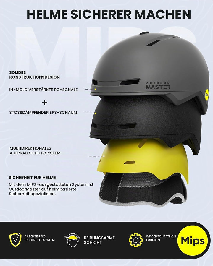 OutdoorMaster MIPS Skihelm, Snowboardhelm für Herren und Damen, Snowboard Helm mit Ventilationssyste