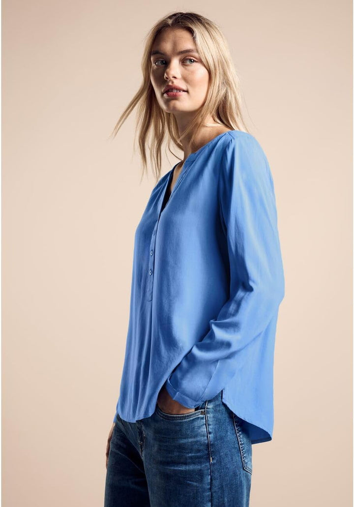 Street One Damen Gemusterte Basic Bluse 36 Marina Blue, 36 Marina Blue